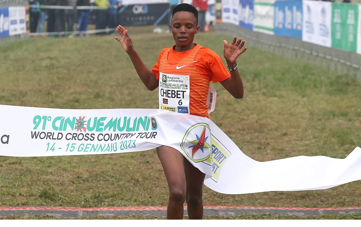 Beatrice Chebet celebrates winning in Italy. PHOTO/World Athletics