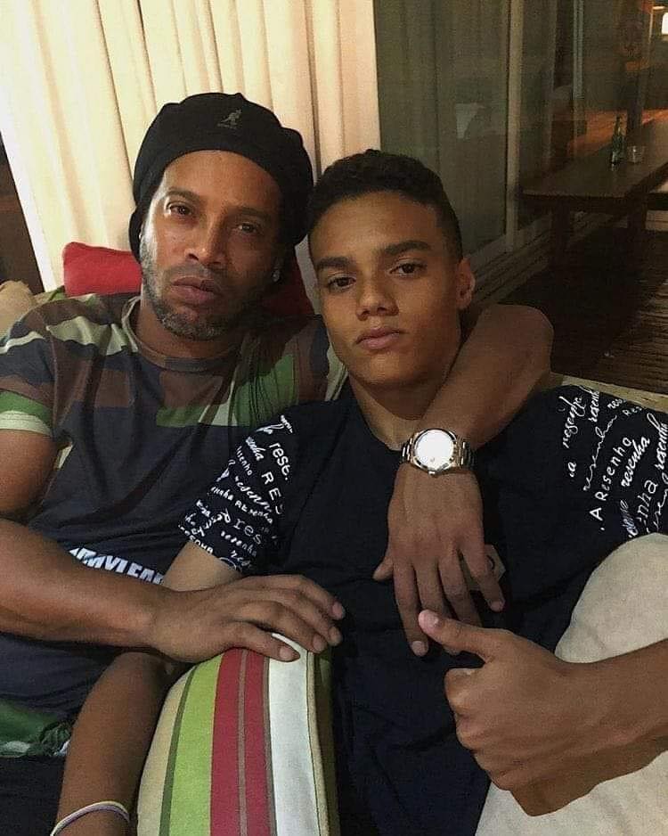 Former Brazil and Barcelona star Ronaldhino alongside his son Joao Mendes. PHOTO/COURTESY