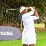 Royal Golf Club's Lucy Kisia in action during her club's leg of the NCBA Golf Series. She managed to hit a hole-in-one on hole number 17.