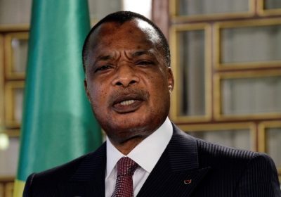Congo's President Sassou Nguesso speaks during a news conference at Carthage Palace in Tunis