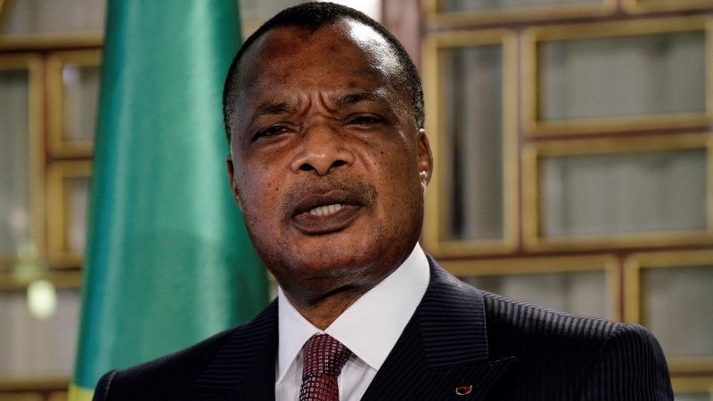 Congo's President Sassou Nguesso speaks during a news conference at Carthage Palace in Tunis