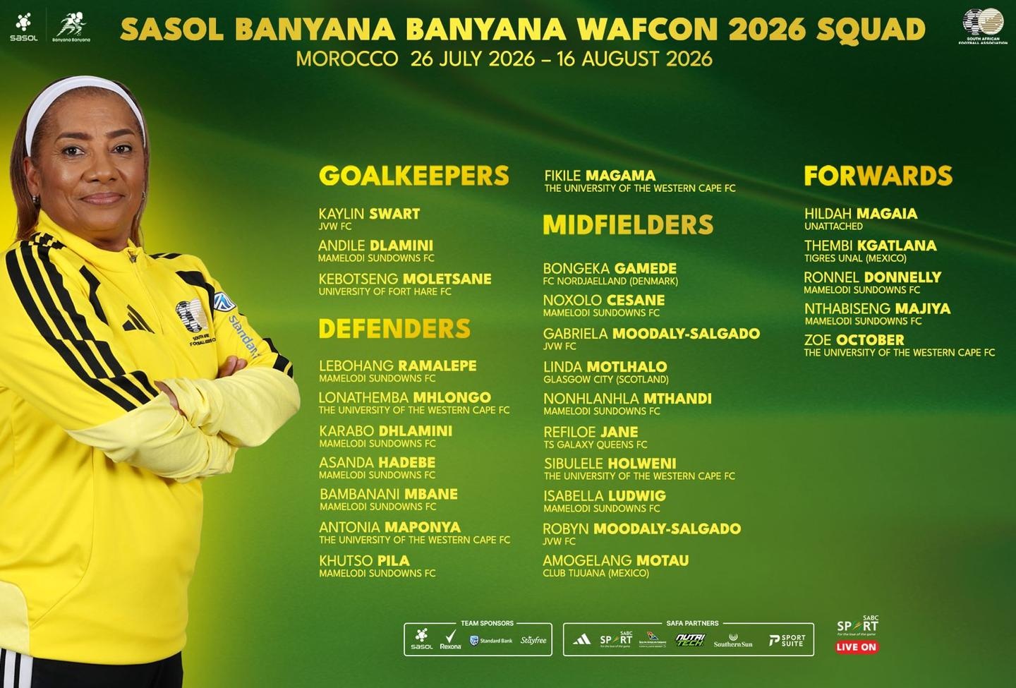 Ellis announces Banyana squad for WAFCON 2026